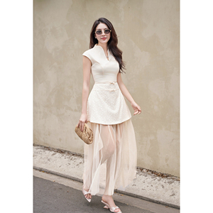 Vestido Maxi Transpirable de Encaje Texturizado con Peplum y Mangas Casquillo, Estampado Floral, para Mujer, con Malla Superpuesta, Ideal para Fiestas de Verano y Resorts - EMBER - Product Image 3