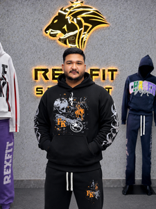 Custom <b>Mens</b> <b>Black</b> Graphic Pullover Hoodie Heavyweight <b>Fleece</b> Printed Streetwear Sweatshirt Fashion Hooded Top 100% Cotton - Product Image 1
