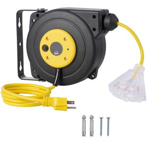 Avvolgicavo retrattile da 9 metri per impieghi gravosi, cavo di alimentazione 16AWG/3C SJTOW, presa tripla illuminata in ABS con connettore CEE maschio 10 - Product Image 1