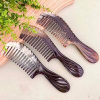 Peigne à cheveux en corne de buffle naturelle, écologique, durable, fait main, antistatique, lisse, poli, luxueux, moderne, à dents larges, pour barbe et cheveux
