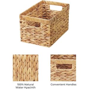 Cesti portaoggetti intrecciati con manici integrati in giacinto d'acqua, medi, confezione da 2, naturali - Product Image 3