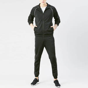 Chándal Negro para Hombre, Manga Larga, Cierre de Cremallera, Bolsillos Laterales, Corte Regular, Ropa Deportiva de Otoño, Diseño Sólido, Poliéster Transpirable - Product Image 4