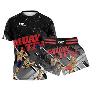 Conjuntos de Rashguard Personalizados con Diseño Sublimado, Manga Corta, para Lucha MMA, Kick Boxing, Muay Thai, Elásticos, Transpirables, de Fibra de Poliéster, MOQ Bajo - Product Image 1
