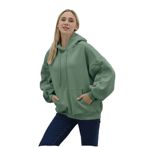 Sweat-shirt à capuche surdimensionné pour femme, couleur unie, en molleton de coton, manches longues, vêtements décontractés d'automne avec poches - Product Image 1
