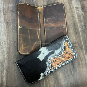 2025 Fashionable Manufacturers Premium Designer Slim Hand <b>Tooled</b> <b>Leather</b> Men's Long Bifold Wallet Luxury Card Money Holder Purse - Product Image 6