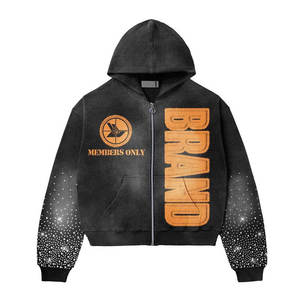 Nuevo Diseño Personalizado, Conjunto Deportivo de Dos Piezas Estilo Vintage Lavado, Ropa Deportiva con Logotipo Personalizado, Sudadera con Pedrería y Efecto Desgastado por el Sol - Product Image 2