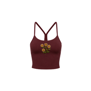 Débardeur vert pour femme à col halter avec broderie florale et perles faites à la main, respirant, en coton, pour un usage décontracté - Product Image 2