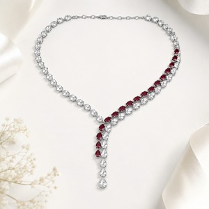 14K Real White Gold <b>Ruby</b> Pear Cut Lab Grown Diamond Pendant Link Chain <b>Necklace</b> Women Wedding Gift - Product Image 5