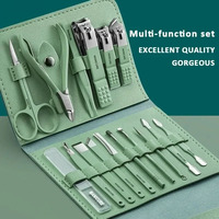 Ensemble de coupe-ongles en acier inoxydable, 12-16 pièces, avec sac pliable, kits de coupe-ongles pour manucure, ciseaux, outil de beauté et de maquillage