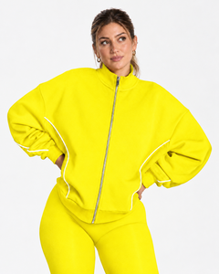 Conjunto Casual de Dos Piezas para Mujer OEM: Chaqueta Relajada con Cremallera y Contraste, y Pantalones de Pierna Ancha - Ropa al por Mayor - Product Image 3