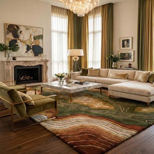 Contemporary Topographic Area Rug Green Brown Tufted Abstract Carpet Soft Luxury Designer <b>Floor</b> Mat for Livingroom Bedroom Decor - Product Image 6