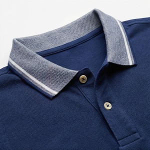 Polo à manches courtes bleu marine pour homme, 100% coton piqué, logo brodé, décontracté, respirant, coupe classique, design tricoté uni - Product Image 3
