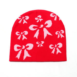 Classic Thick Knitted Jacquard Winter Warm Cap <b>Purple</b> Red Pink Color Blocking Pattern Adjustable Beanie for Men Women Daily - Product Image 1