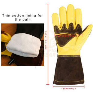 Leather Safety Gloves Yellow Brown Thermal Elbow Four Seasons Breathable Outdoor Worker Use Plain Style Unlined - Product Image 4