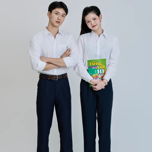 Chemise à manches longues blanche en polyester/coton pour enfants du collège, style vietnamien FMF, pour garçons et filles du secondaire, en stock - Product Image 1
