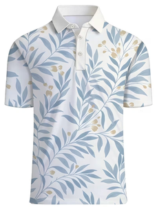 Men's Floral Leaf Print Short Sleeve Polo Shirt Casual Breathable Cotton Poplin Regular Fit Digital Printed - Product Image 4