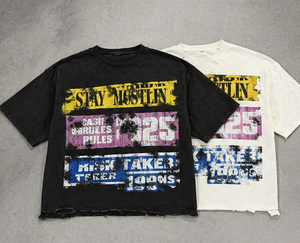 T-shirt Homme Oversize Boxy Personnalisé Imprimé DTG en Molleton Bouclette Court Effet Vieilli avec Motif Streetwear Décontracté Grammage Lourd - Product Image 1