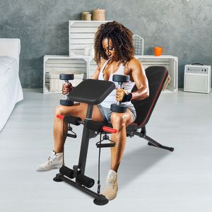 Panca Pesi Regolabile per Preacher Curl ed Estensione Gambe, Allenamento Domestico con Rack Pieghevole e Bande di Resistenza - Product Image 1