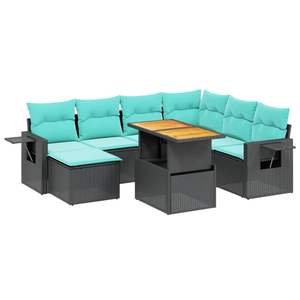 Set di divani da giardino in polyrattan nero da 8 pezzi con cuscini, eleganti mobili da esterno - Product Image 2