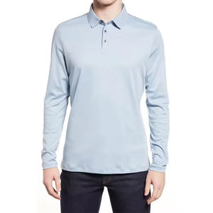 Polo à manches longues bleu clair pour homme, coupe classique, couleur unie, style décontracté, col en tissu Oxford - Product Image 3