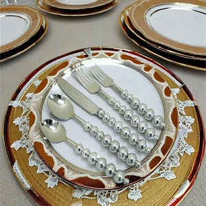 New Bead Design Mirrored Steel Luxury Cutlery Flatware <b>Set</b> Portability Wedding <b>Spoons</b> and Metal <b>Forks</b> with Kitchen <b>Knives</b> <b>Set</b> - Product Image 1