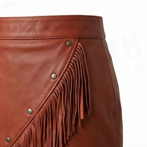 Women Faux Leather Asymmetrical <b>Mini</b> Skirt With Tassel Decoration High Waist Bohemian Style Autumn Wear - Product Image 5