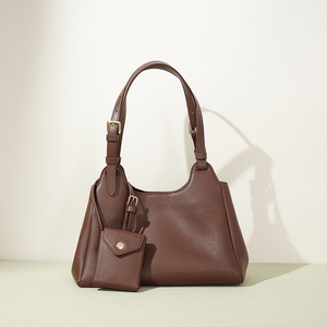 Women's Classic Genuine Leather Hobo <b>Bag</b> Brown Color Two Handles Buckle Closure Daily Use Style - Product Image 5
