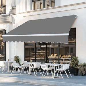 Tenda da Sole Retrattile Grigia 249,9 cm L x 297,1 cm P x 149,9 cm A con Telaio in Acciaio e Telo in Poliestere Rivestito in PVC, Azionamento Manuale per Patio - Product Image 2