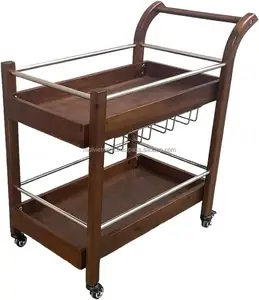Double-Decker Wooden Mobile Trolley Commercial Hotel Wine Restaurant Side Table Rack for Tea Cups Cleaning Carts for Hotels
