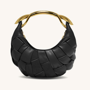 Sac en forme de croissant de prune foncé avec une magnifique poignée sculptée en or. Mode haut de gamme disponible à prix de gros. - Product Image 6