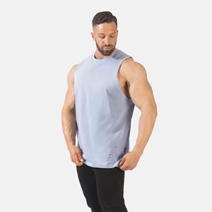 เสื้อกล้ามผู้ชายสีฟ้าอ่อน คอกลม สีพื้น ผ้าถัก สไตล์ลำลอง - Product Image 3