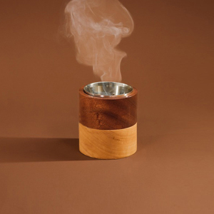 Round Shape Dual Tone Finish Wooden <b>Bakhoor</b> Burner With Silver Metal Cup Cylinder Incense Holder Arabic <b>Oud</b> Burner For Home - Product Image 1