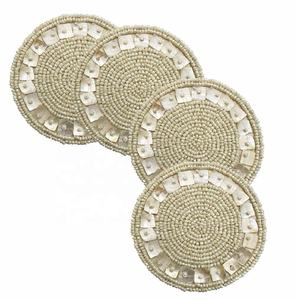 Haute qualité rond Boho verre perlé sous-verre ensemble 4 Pc verre perlé sous-verres pour boissons sous-verres pour salle à manger et Table basse décor - Product Image 1