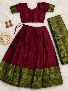 Lehenga Choli en soie marron pour femmes avec bordure verte, tenue traditionnelle indienne, tenue ethnique longue jusqu'au sol, toutes saisons - Product Image 4