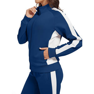 Women's Blue <b>2</b>-<b>Piece</b> Tracksuit Full Sleeve Knitted Sportswear <b>Set</b> with <b>White</b> Side Stripe panel Casual Wear All Seasons Regular - Product Image 6