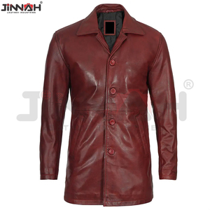 Abrigo de Cuero de Lujo, Chaqueta Casual de Moda para Hombre, Diseño a Cuadros Personalizado de Alta Calidad, Abrigo Largo de Piel de Oveja - Product Image 4