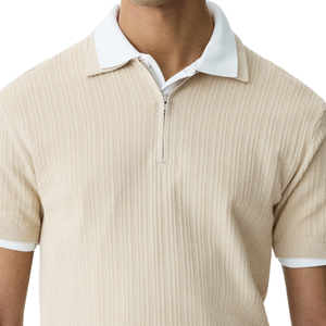 Polo de Punto Texturizado de Corte Ajustado para Hombre, Camiseta de Manga Corta con Cuello, Suave y Transpirable, Informal, con Logotipo Personalizado, OEM, ODM, Premium - Product Image 3