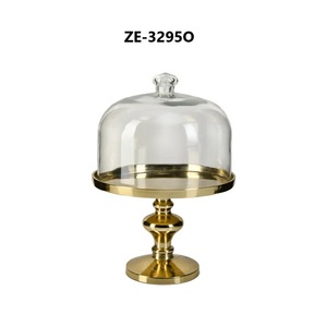 Luxury Gold Metal Cake Stand Round Pedestal Dessert Display with Glass Dome for Home Bakery Use - Product Image 2