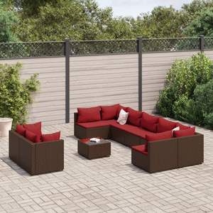 Ensemble de 9 canapés de patio en rotin PE marron, ensemble de jardin 10 pièces - Product Image 1