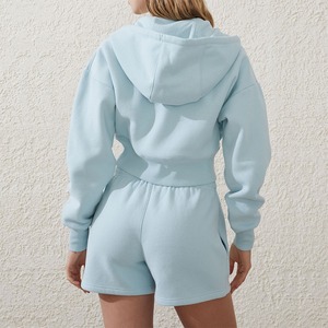 ชุดวอร์มวิ่งออกกำลังกายสำหรับผู้ชายแบบสองชิ้น แขนยาวมีซิป ฮู้ดดี้ กางเกงขาสั้น ลายพิมพ์ย้อมสีแบบแอซิดวอช ผ้าเทอร์รี่ - Product Image 4