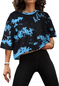 <b>Women's</b> Tie Dye Printed Formal Regular Length Tank <b>Tops</b> Crew Neck Short Sleeve Knitted Breathable 100% Cotton Solid <b>Mesh</b> - Product Image 2