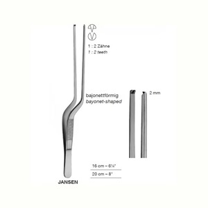 Pinzas Jansen tipo bayoneta para apósitos de oído, 2 mm, 1x2 dientes, herramienta quirúrgica de precisión de acero inoxidable para procedimientos delicados en el oído - Product Image 3