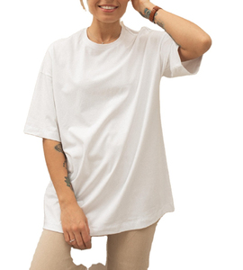 T-shirt blanc à col rond pour femme, coupe classique, manches courtes, 100% coton jersey, couleur unie minimaliste, à porter toute l'année - Product Image 4