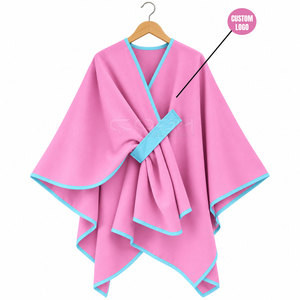 Cosh International Sorority Sisterhood Pink V-Neck <b>Poncho</b> With Light Blue Trim Full Sleeve Belt Closure Casual Wear Long Sweater - Product Image 1