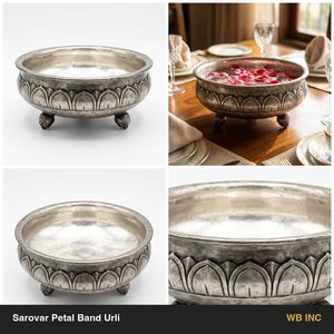 Bol Urli indien en aluminium gaufré fait main de 28 cm, couleur argent antique, de la marque WB Inc, pour les centres de table et décorations de mariage et d'hôtel - Product Image 6