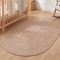 Tapis ovale tressé en corde de coton de designer avec bordure bleue, adapté aux animaux domestiques et écologique, idéal pour salon, table basse et maison de bord de mer
