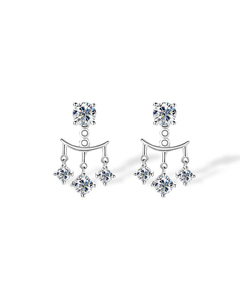 Boucles d'oreilles pendantes en or blanc 14 carats avec diamants de laboratoire taille ronde, style chandelier, pour femmes et jeunes filles - Product Image 4