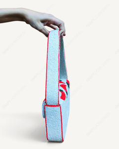 Bolso de Hombro Artesanal con Cuentas de Chiles Rojos sobre Fondo Azul, Bolso de Noche Novedoso para Mujer, Venta al por Mayor, OEM, Marca Privada - Product Image 5