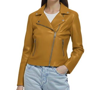 Nouveau style de veste d'hiver pour femme en cuir véritable, tricotée, teinte unie, col montant, fermeture éclair, imperméable, écologique et de luxe - Product Image 3