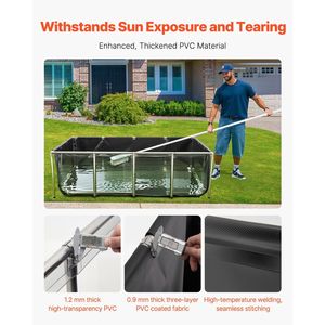 Estanque de Lona de PVC de 470 Galones para Peces, Tanque Rectangular para Koi con Panel de Visión Clara, Accesorio de Acuario de Acero Inoxidable para Peces Dorados - Product Image 3